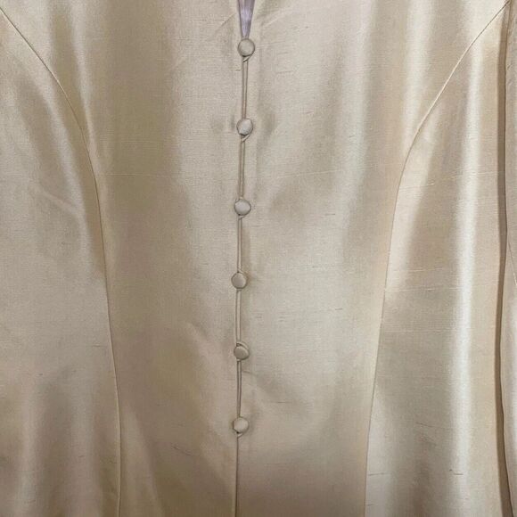 Adrianna Papell Blazer Jacket Womens Size 10 Yellow 100% Silk Button 3/4 Sleeve - Picture 3 of 11